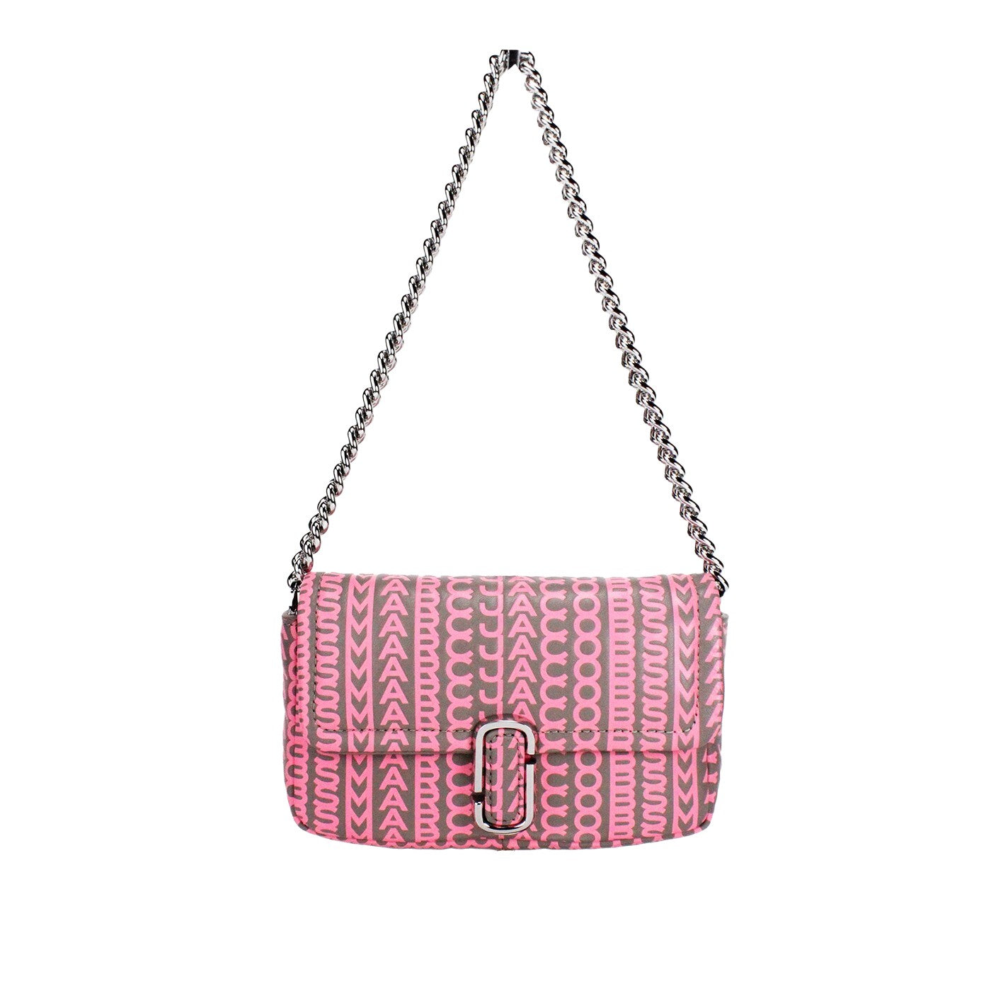 Elevate your style with the Marc Jacobs Neon Pink The Monogram Leather J Marc Mini Shoulder Bag, a testament to exquisite craftsmanship and timeless elegance.