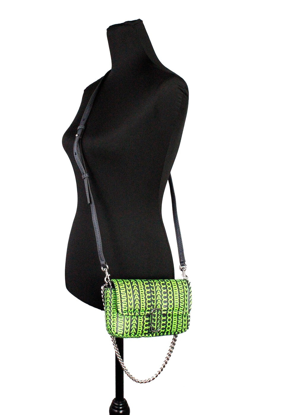 Elevate your style with the Marc Jacobs Neon Green The Monogram Leather J Marc Mini Shoulder Bag, a luxurious blend of innovative design and exquisite craftsmanship, perfect for the modern connoisseur.