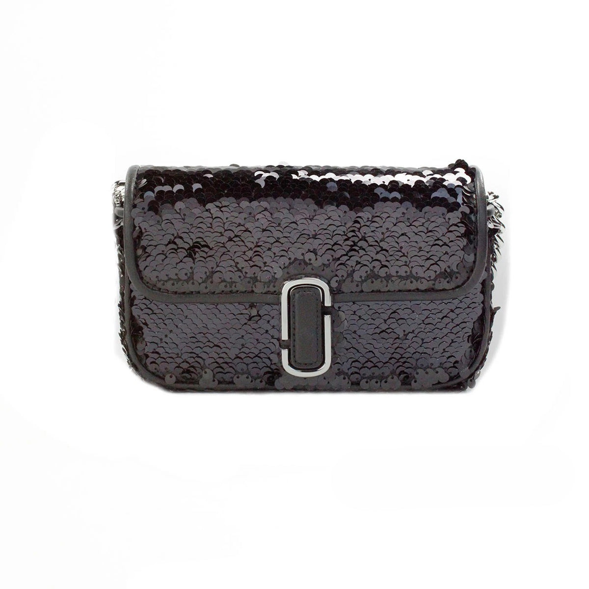 Elevate your style with the Marc Jacobs The Mini J Marc Shoulder Bag, a stunning black sequined masterpiece that embodies luxury and sophistication for any occasion.