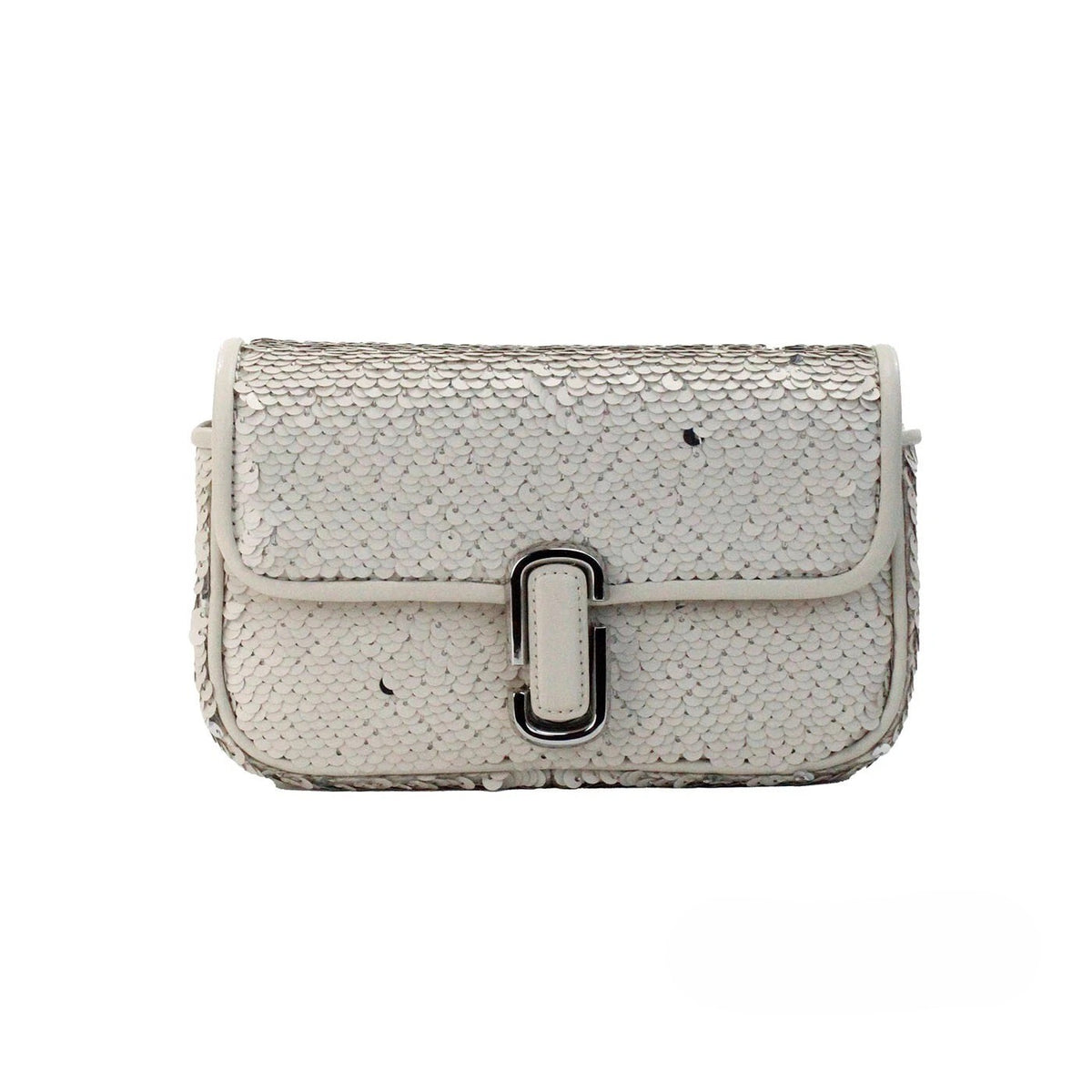 Discover the exquisite Marc Jacobs The Mini J Marc Shoulder Bag, a luxurious cream sequined crossbody that embodies elegance and sophistication for any occasion.