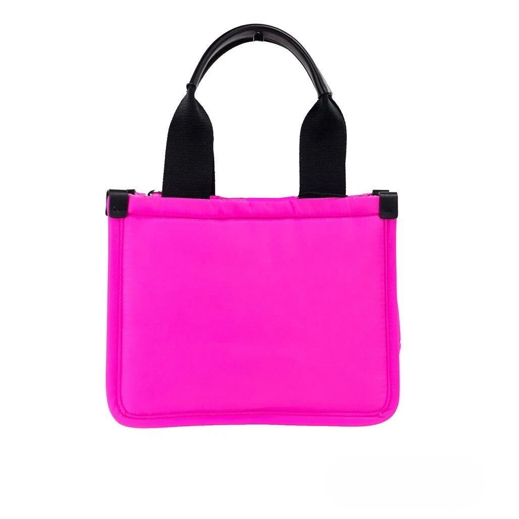Indulge in the allure of the Marc Jacobs Small Neon Fuchsia Nylon Fabric Tote, a masterpiece of exceptional craftsmanship that effortlessly elevates your style for any occasion.