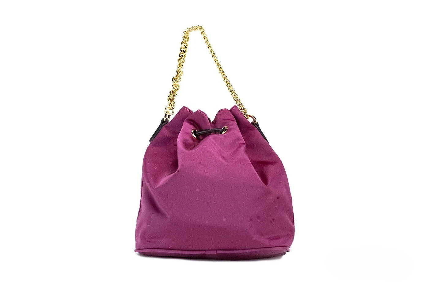 Elevate your style with the Versace Small Dahlia Nylon Medusa Pendant Bucket Bag, a masterpiece of Italian craftsmanship in luxurious nylon and leather, perfect for any sophisticated occasion.