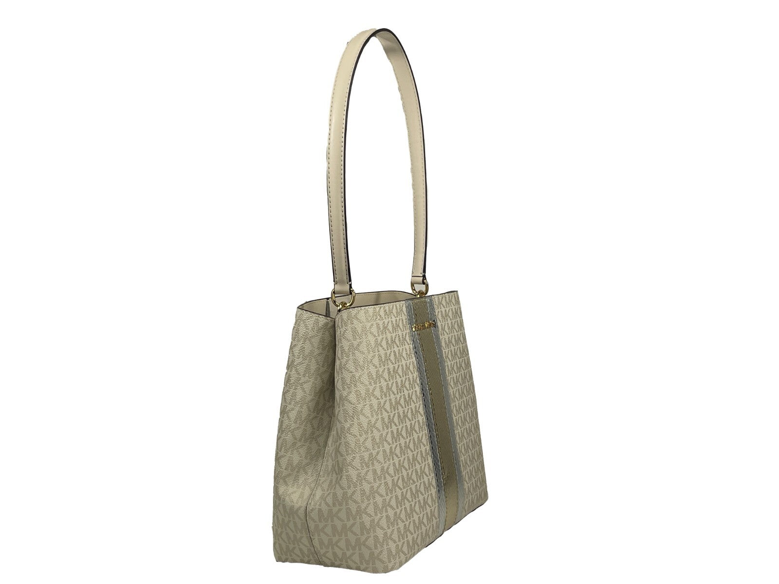 Elevate your style with the Michael Kors Medium Pratt Bucket Shoulder Bag, a fusion of premium leather and PVC, embodying timeless elegance for every occasion.