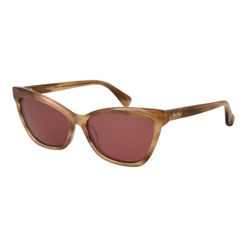 Indulge in the exquisite Max Mara Brown Acetate Sunglasses, where timeless cat-eye elegance meets luxurious pink lenses, perfect for the discerning individual.