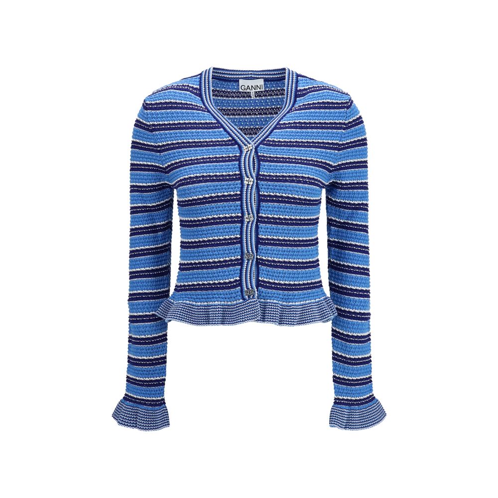 Ganni Blue Cotton Cardigan - Contemporary Luxury for All