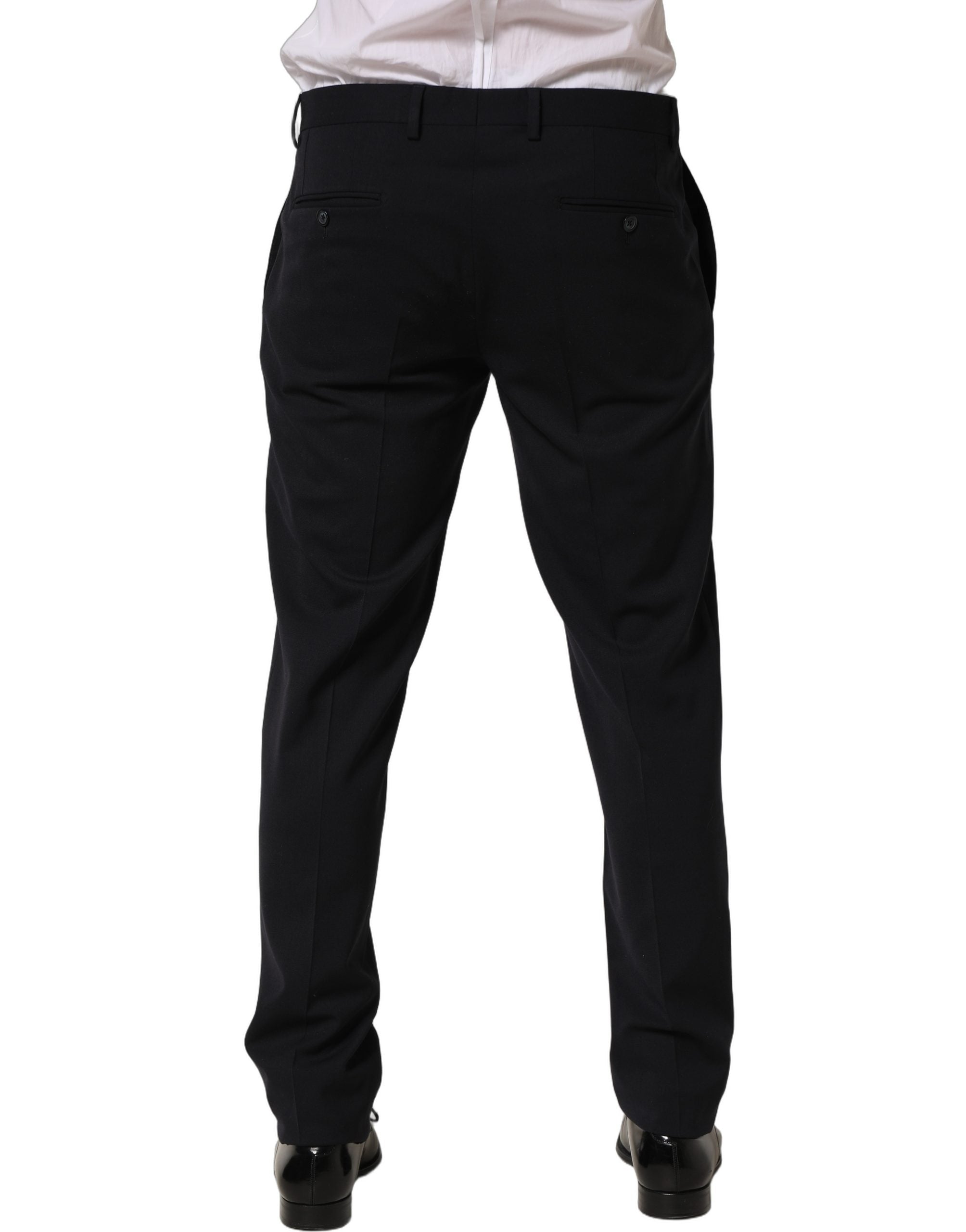 Dolce & Gabbana Black Wool Tapered Leg Designer Trousers