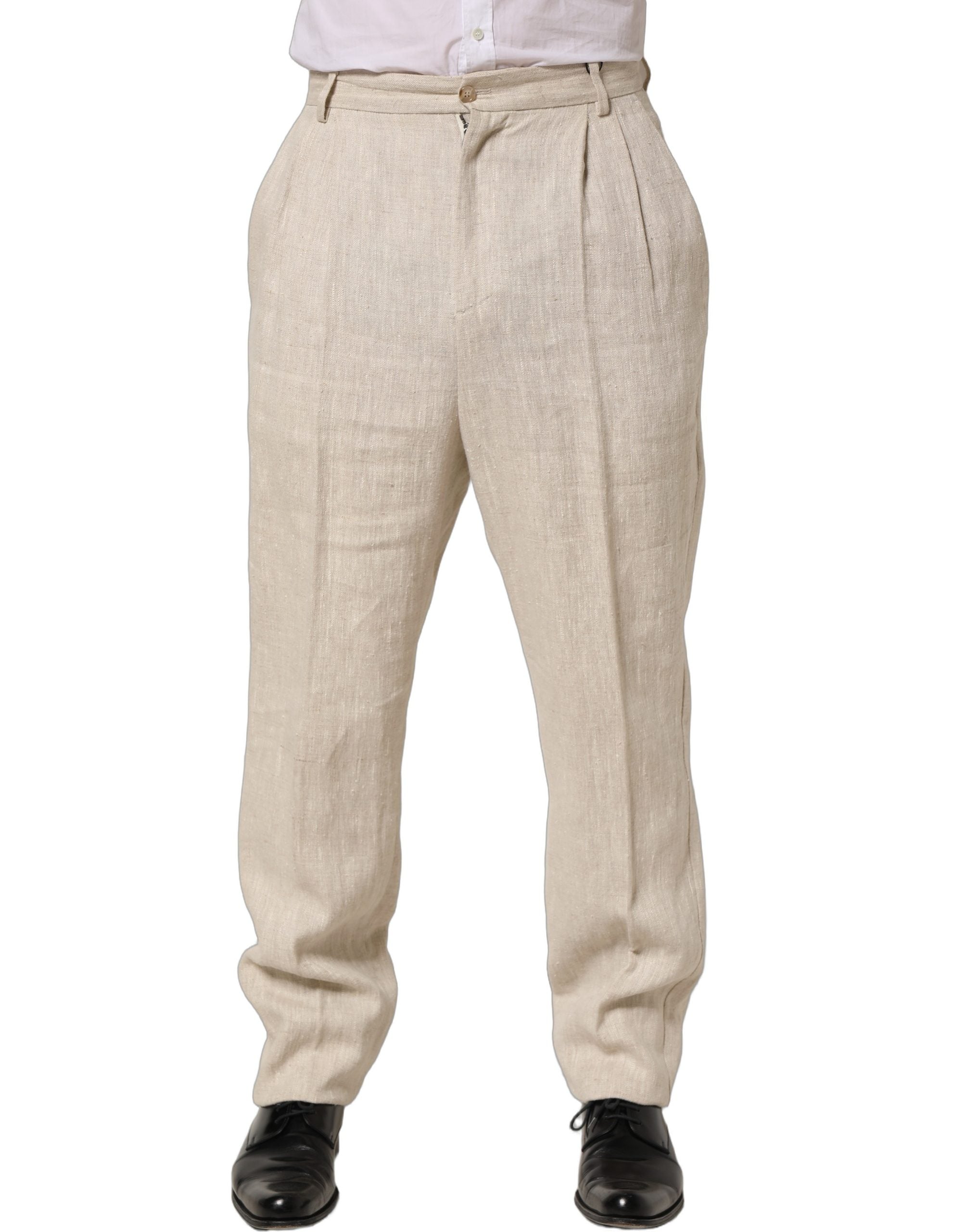 Dolce & Gabbana Beige Linen Dress Trousers, Artisanal Elegance