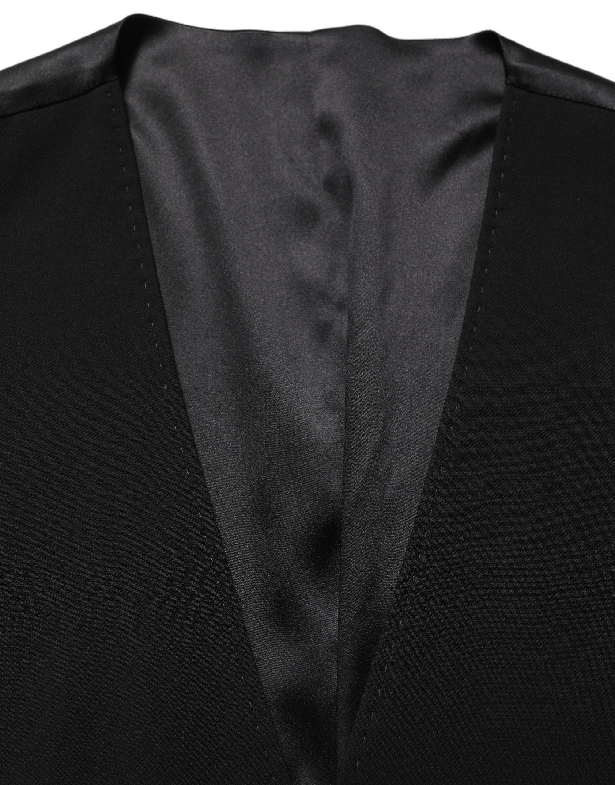 Dolce & Gabbana Black Wool Waistcoat Vest - Artisanal Elegance