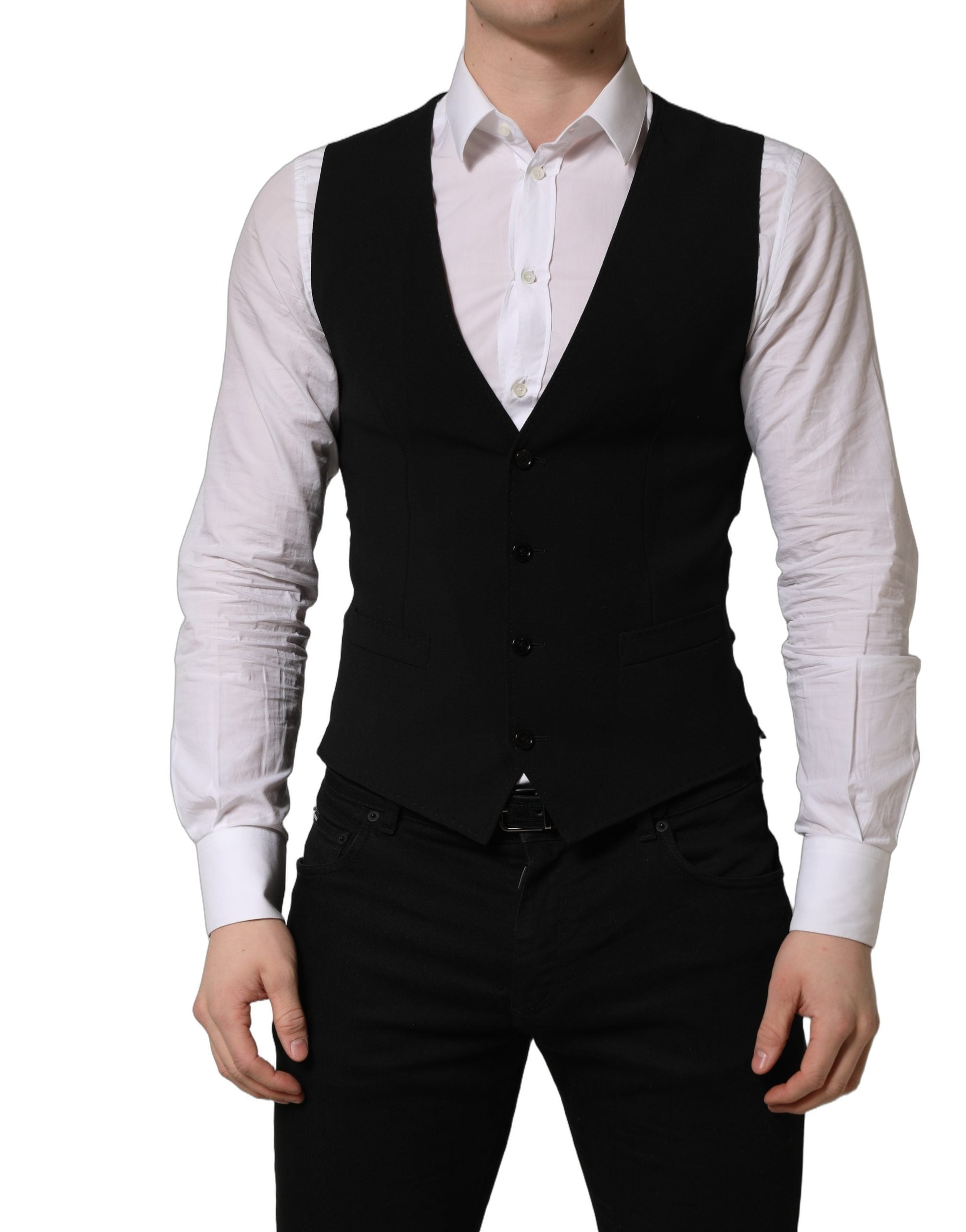 Dolce & Gabbana Black Wool Waistcoat Vest | Artisanal Elegance