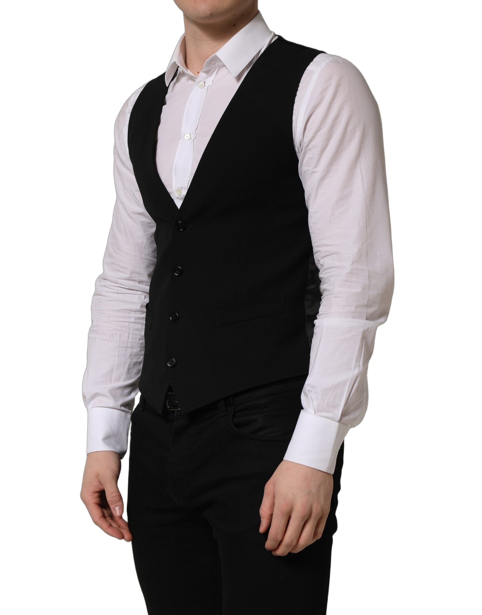 Dolce & Gabbana Black Wool Waistcoat Vest | Artisanal Luxury