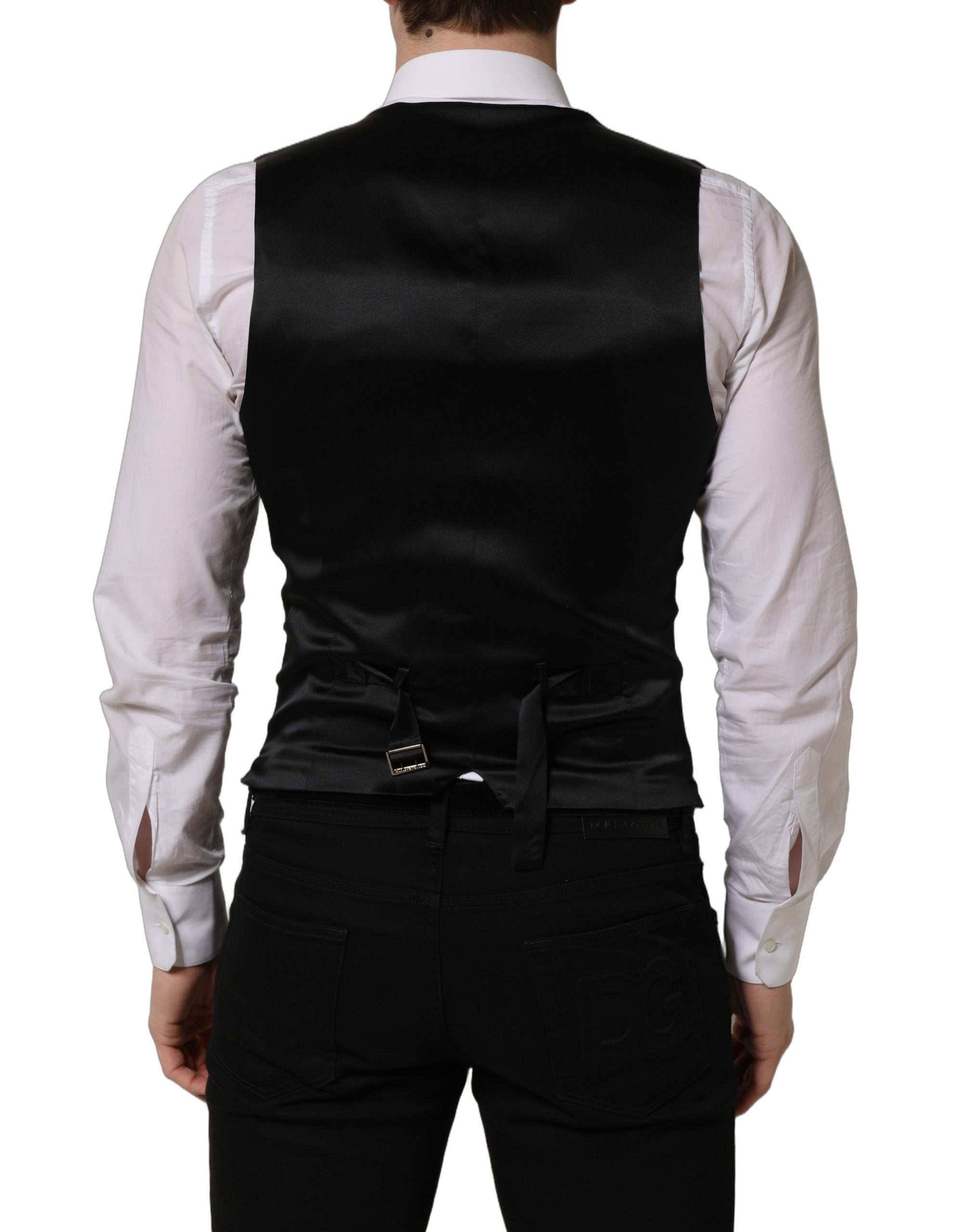 Dolce & Gabbana Black Wool Waistcoat Vest - Artisanal Elegance