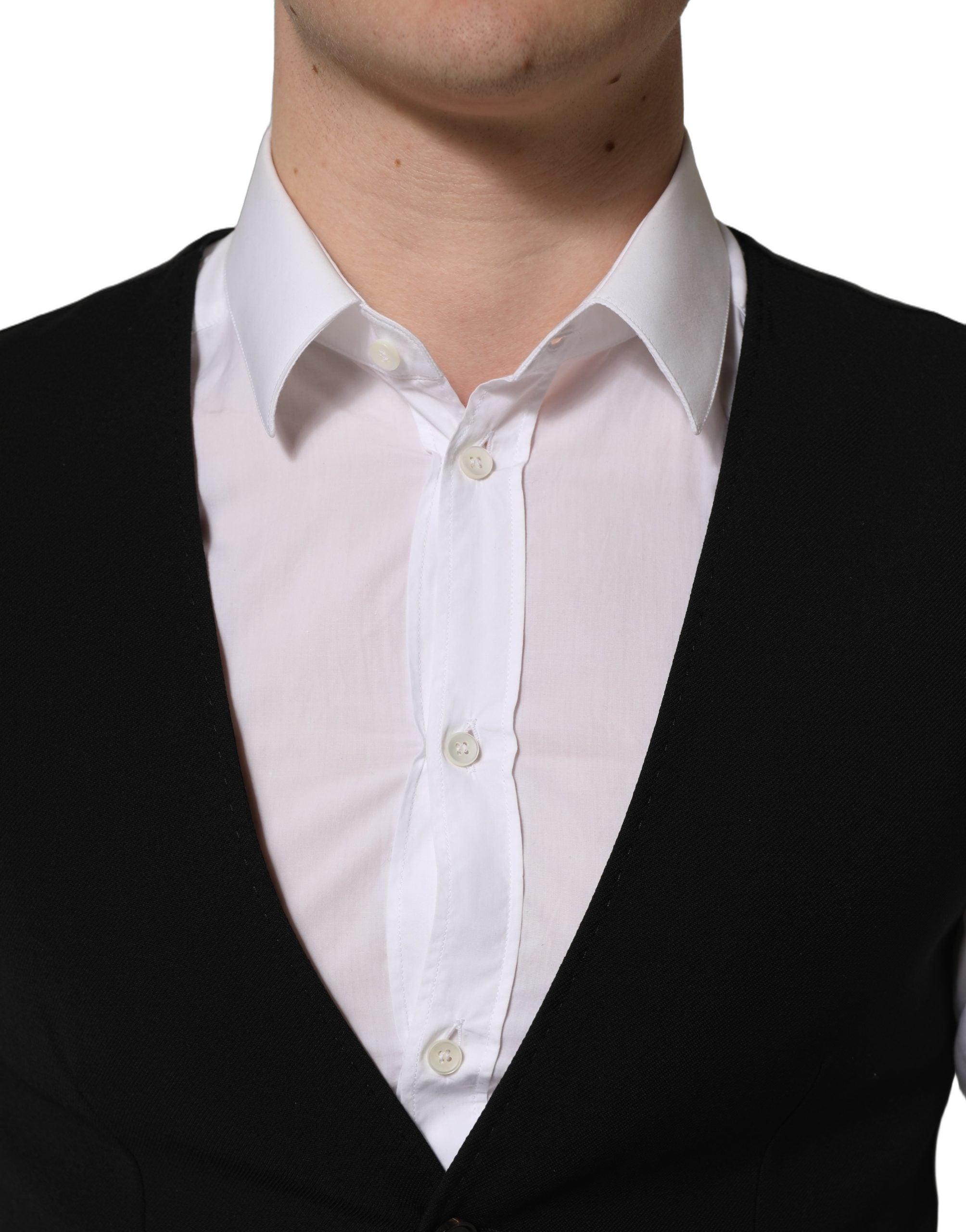 Dolce & Gabbana Black Wool Waistcoat Vest - Artisanal Luxury