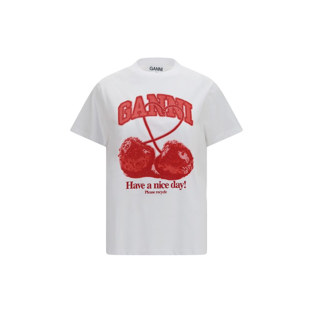 Ganni White Cotton T-Shirt - Effortless Luxury for Everyday Elegance