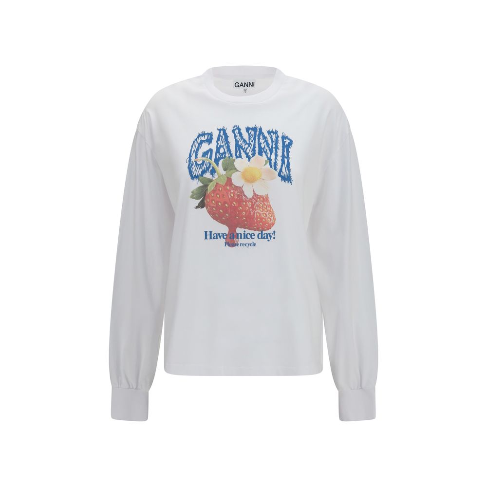 Ganni White Cotton Long Sleeve T-Shirt - Effortless Elegance