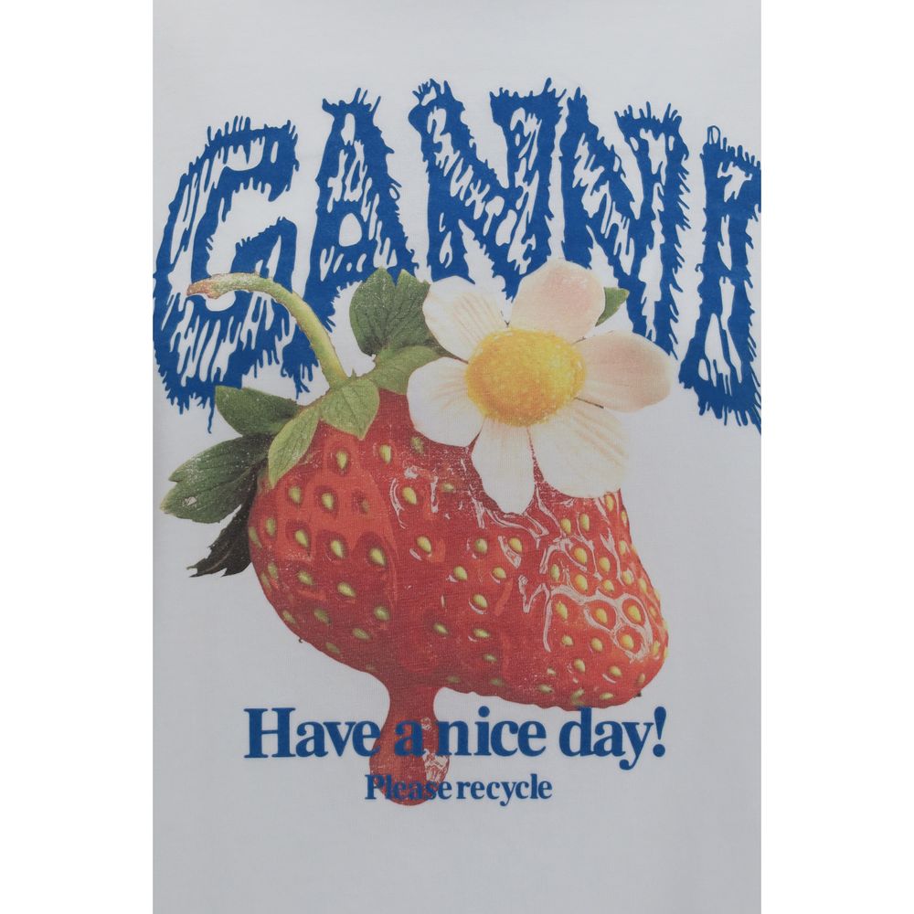 Ganni White Cotton Long Sleeve T-Shirt - Effortless Elegance