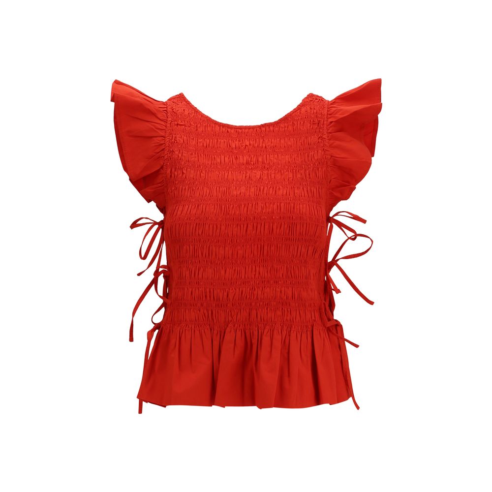 Ganni Red Cotton Blouse - Effortless Elegance Redefined