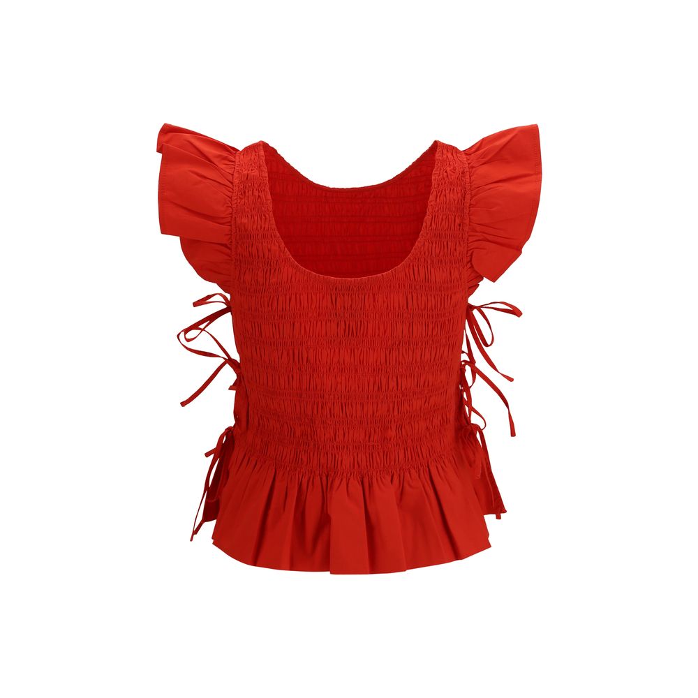 Ganni Red Cotton Blouse - Effortless Elegance Redefined