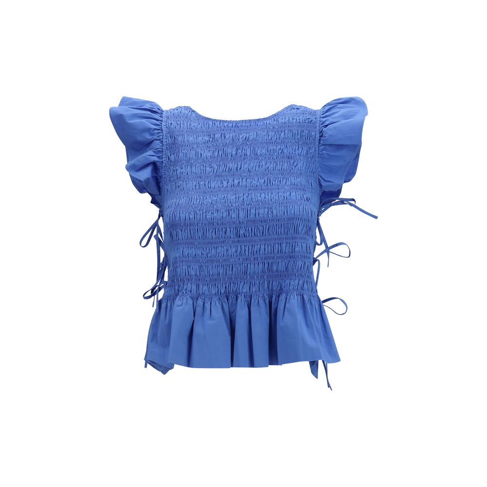 Ganni Blue Cotton Blouse - Effortless Elegance for the Discerning
