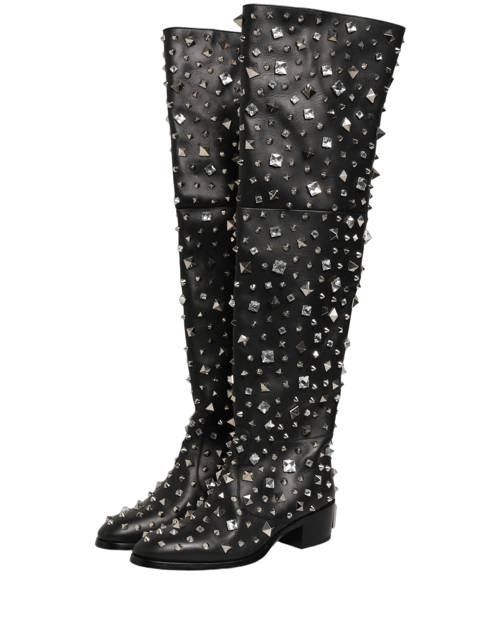 Dolce & Gabbana Black Crystal Embellished High Boots - Luxury Footwear