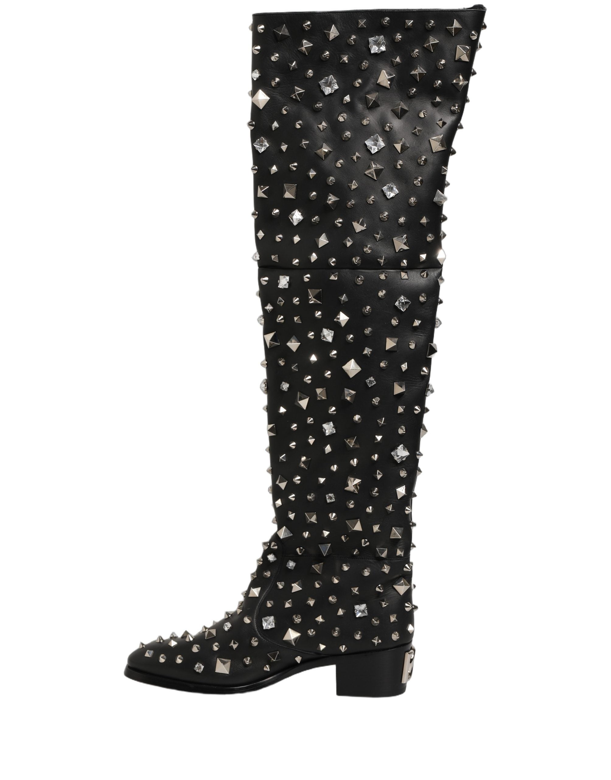 Dolce & Gabbana Black Crystal Embellished High Boots - Luxury Couture