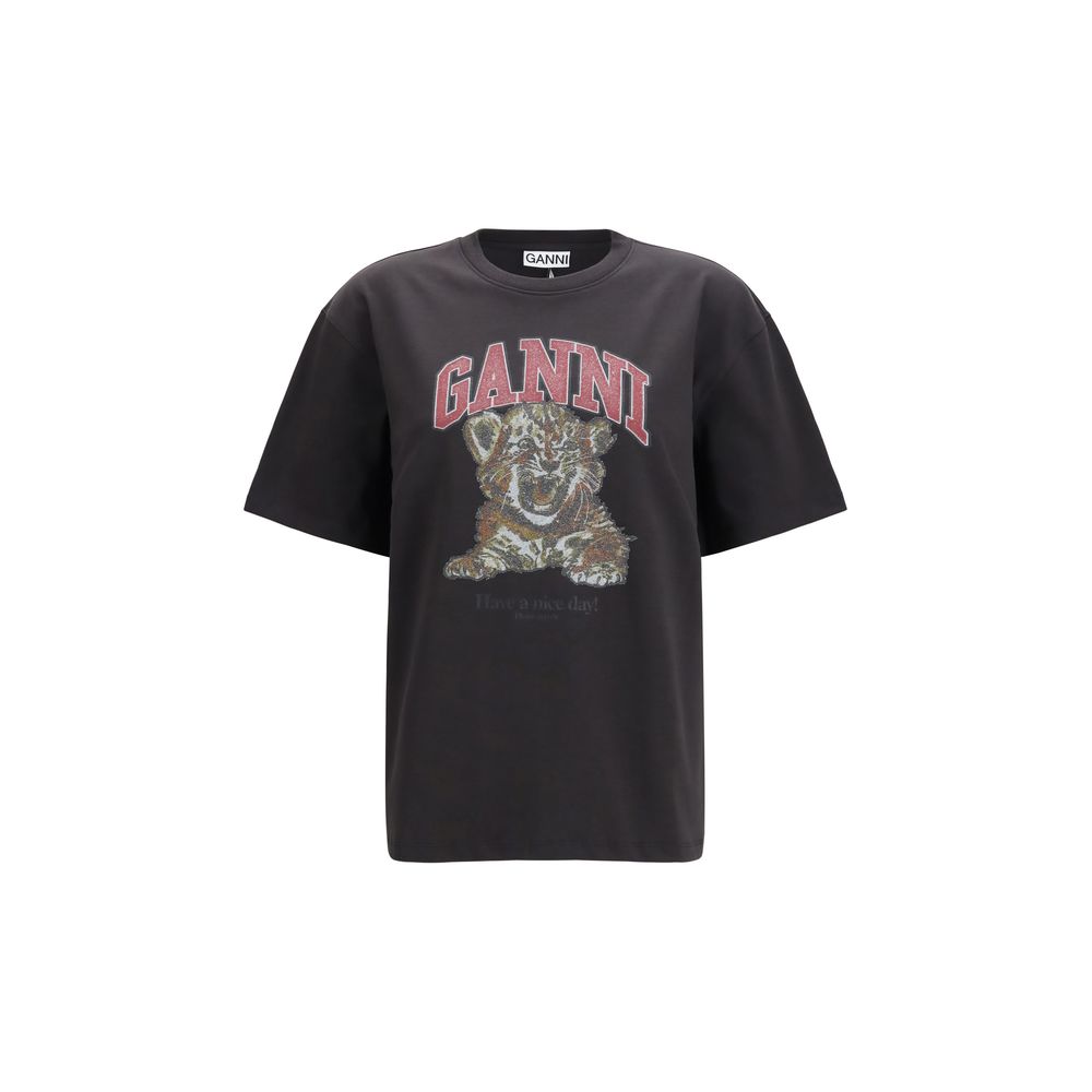 Ganni Black Cotton T-Shirt - Timeless Luxury for the Discerning