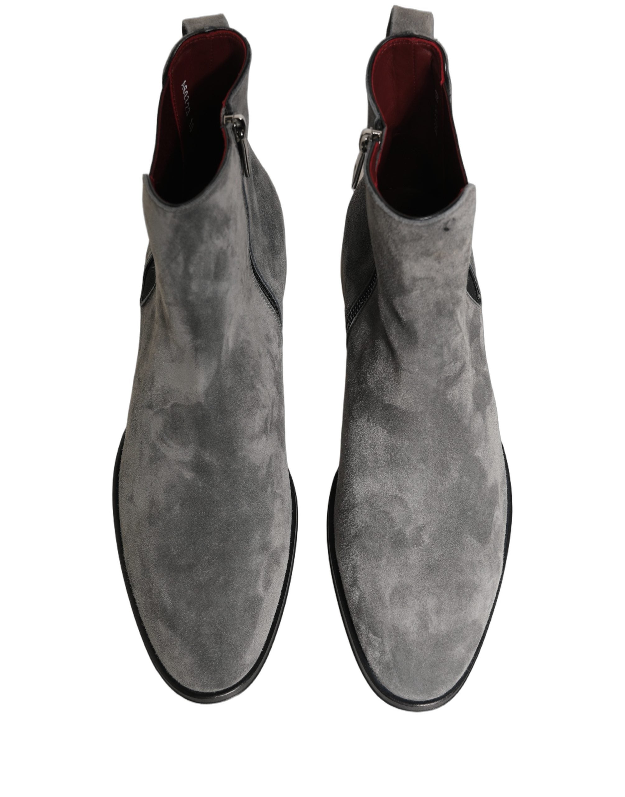 Elevate your style with Dolce & Gabbana's Gray Suede Leather Chelsea Boots, where exquisite Italian craftsmanship meets luxurious materials for timeless sophistication.