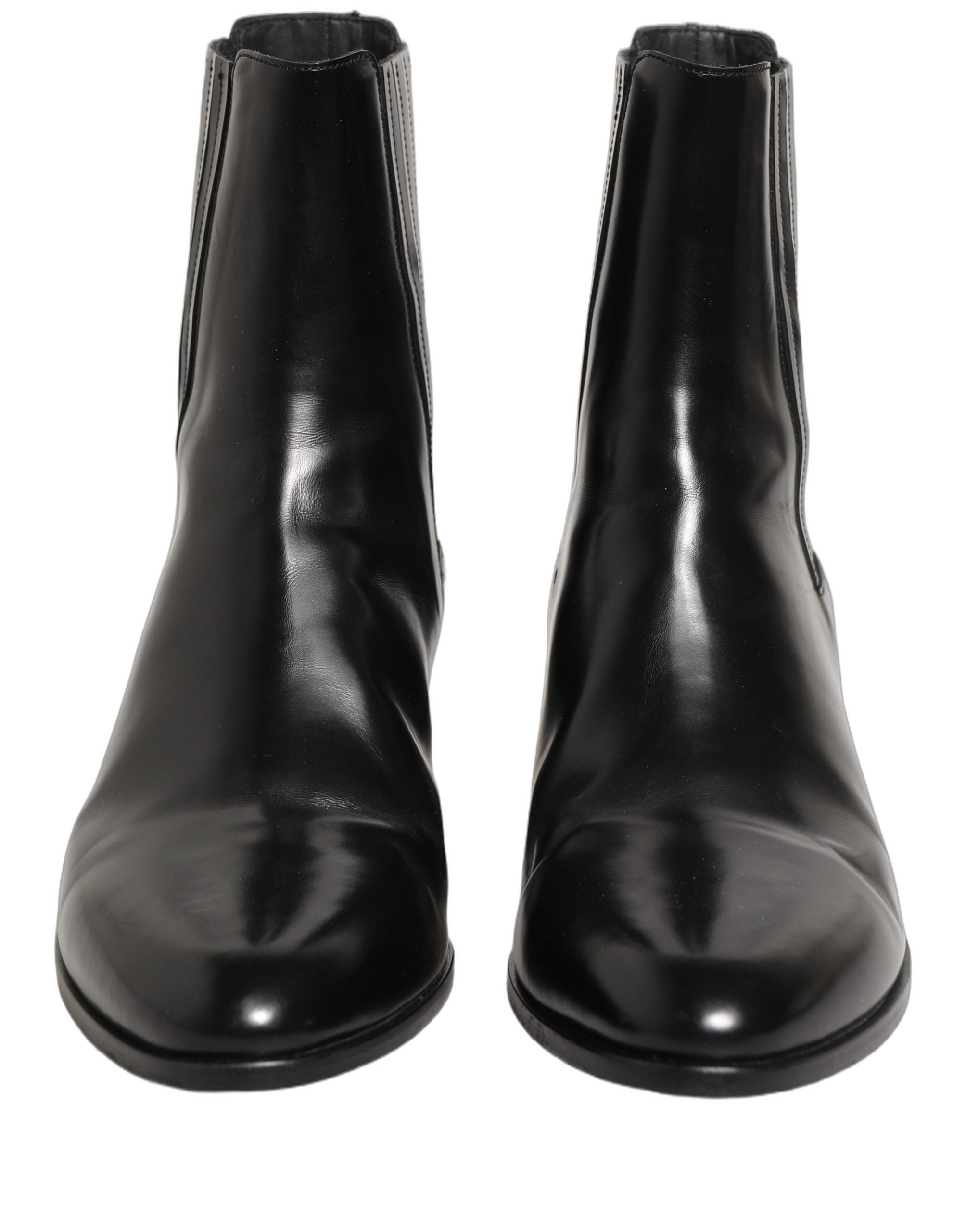 Dolce & Gabbana Black Leather Chelsea Mid Calf Boots Shoes