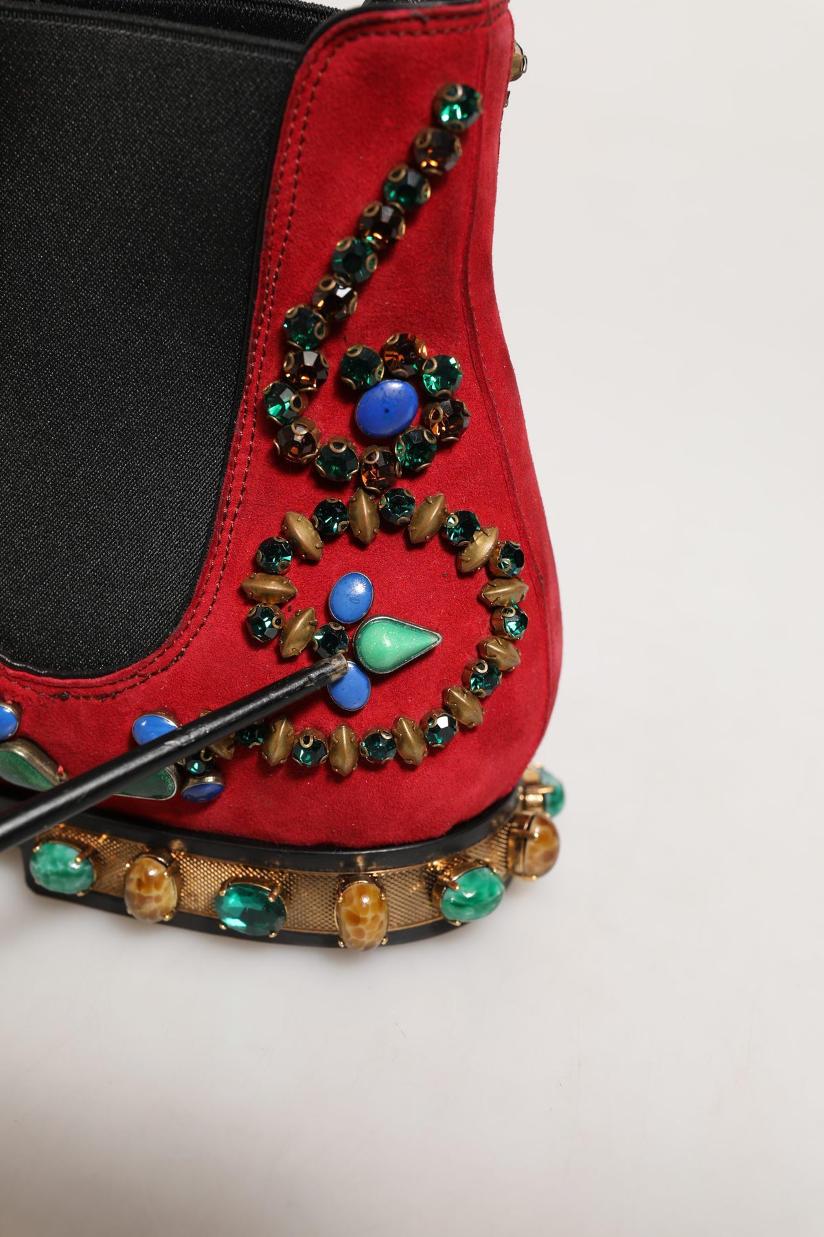 Dolce & Gabbana Red Embellished Chelsea Ankle Boots - Luxury Fashion