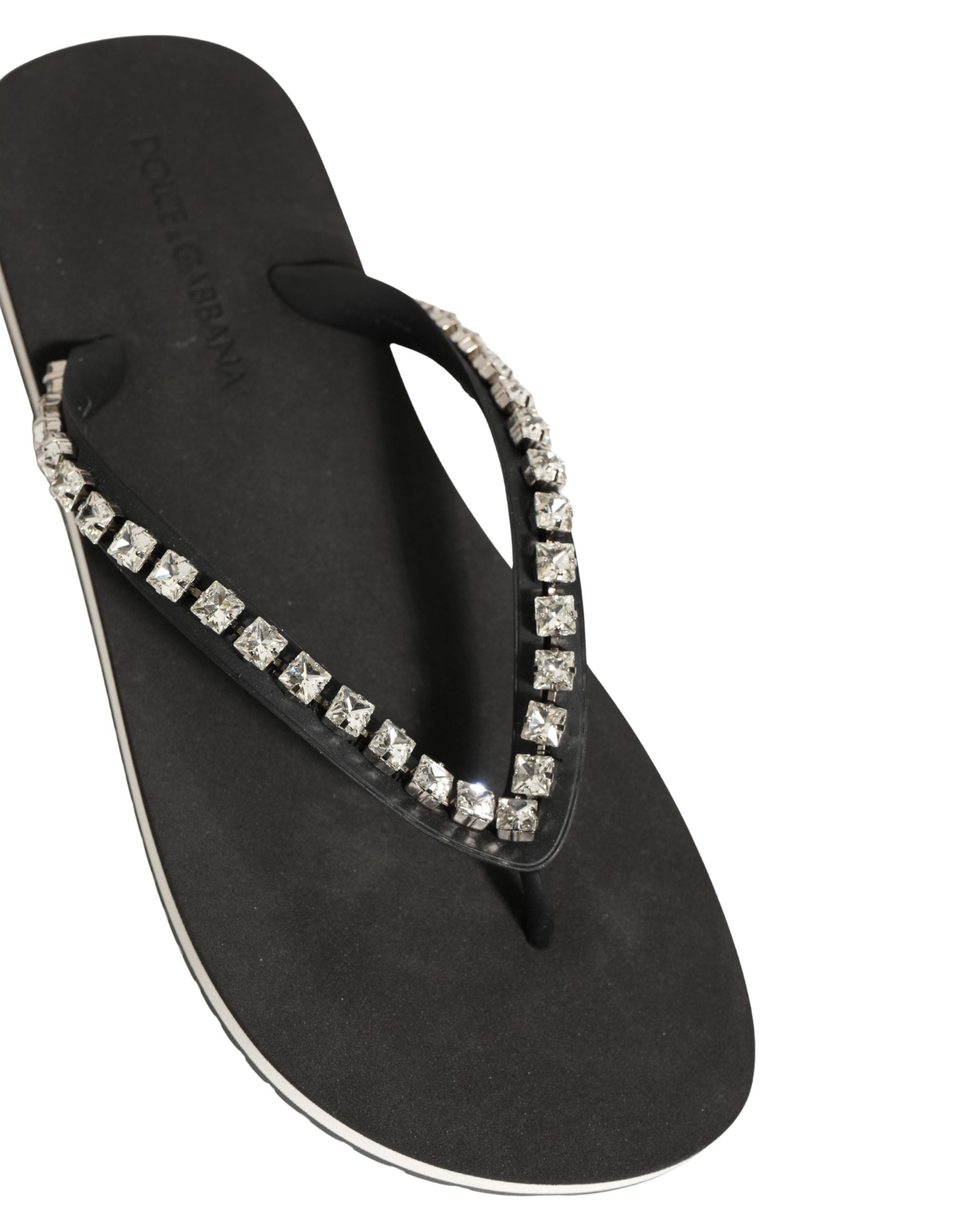 Dolce & Gabbana Black Embellished Rubber Flip Flops - Luxury Footwear