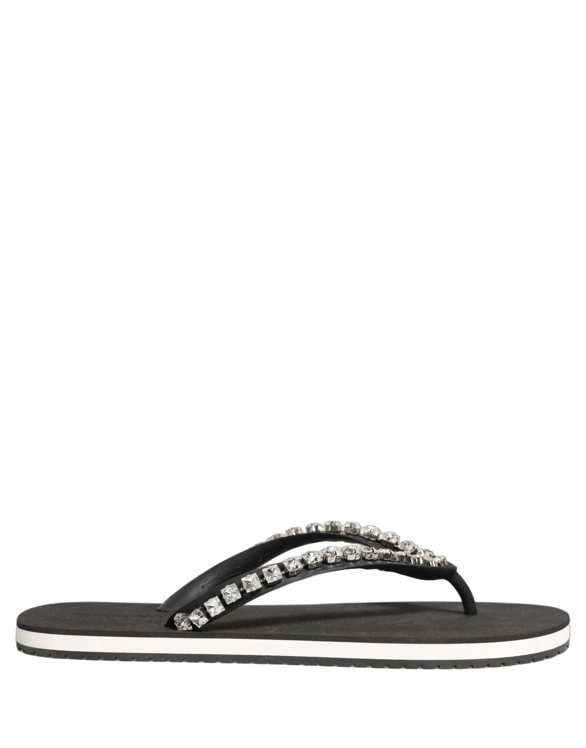 Dolce & Gabbana Black Embellished Flip Flops - Luxury Footwear