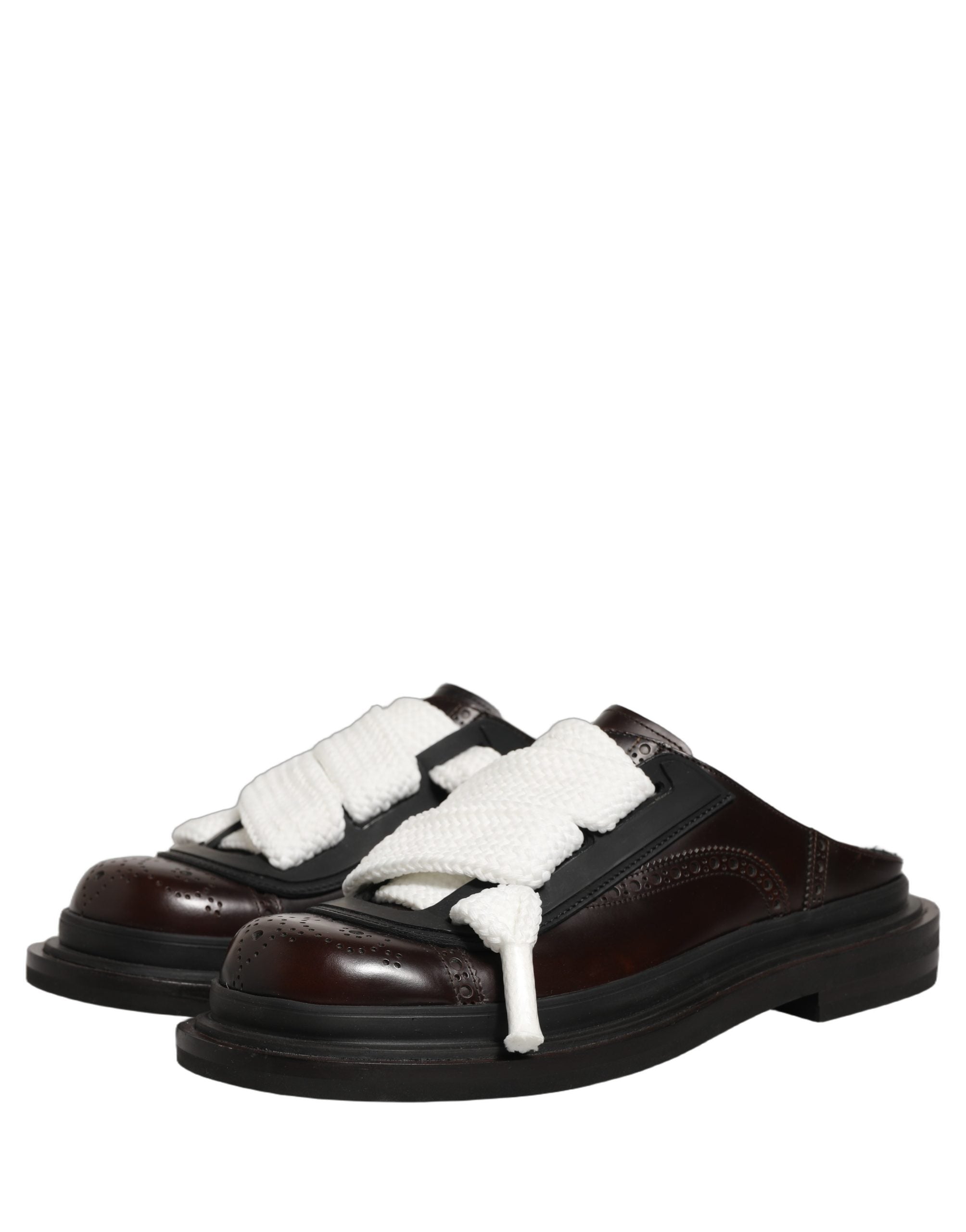 Dolce & Gabbana Brown Leather Slip-On Sandals - Artisanal Luxury