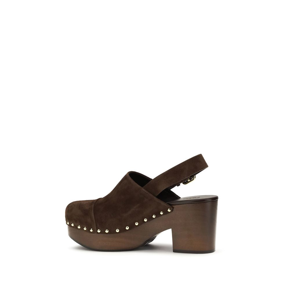 Chloé Brown Calf Leather Clogs - Artisanal Luxury Footwear