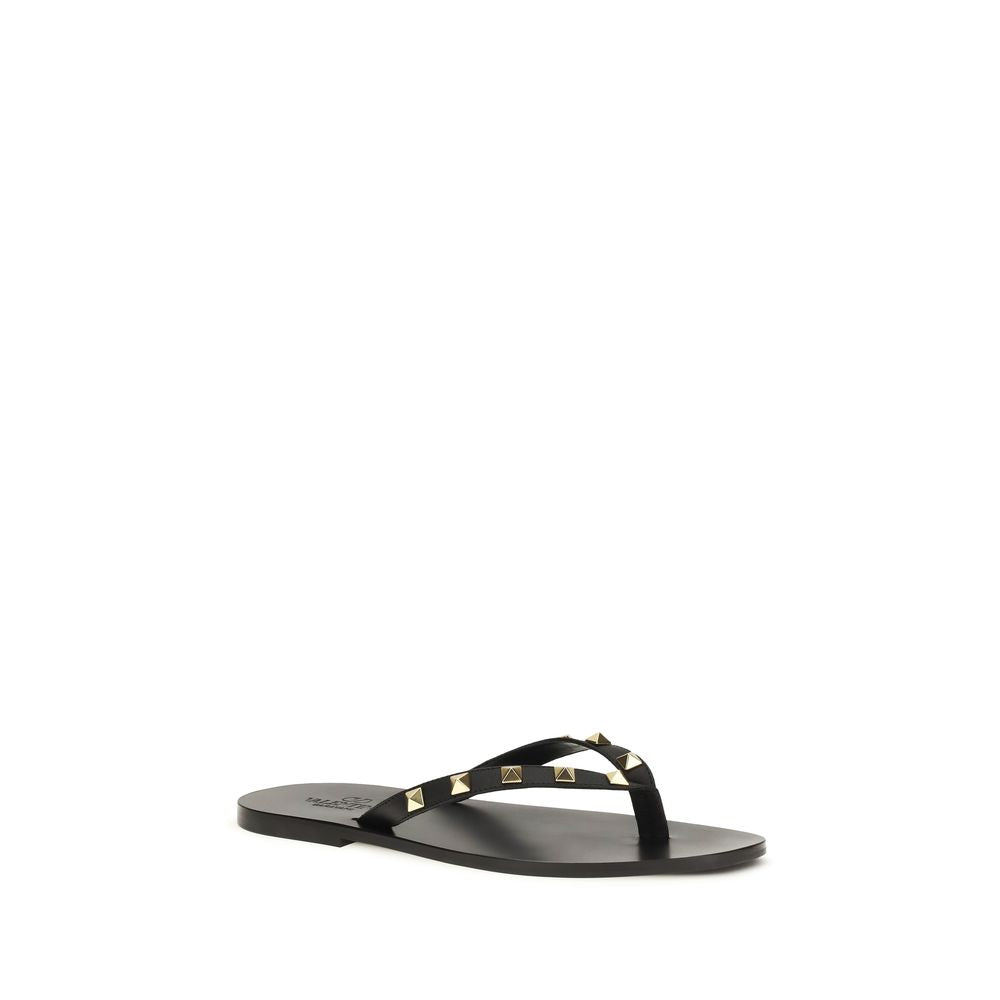 Valentino Garavani Black Calf Leather Flip-Flop Sandals, Luxe
