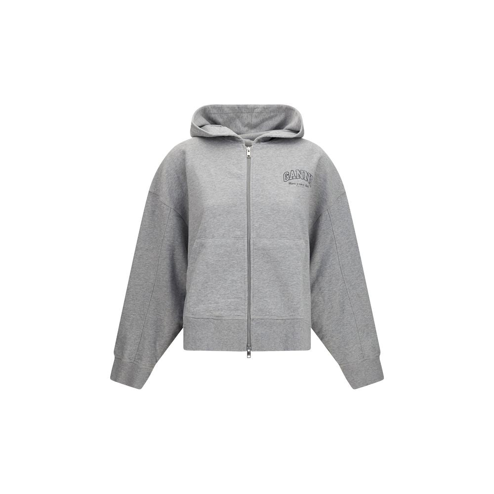 Ganni Gray Organic Cotton Zip-Up Hoodie for Timeless Elegance