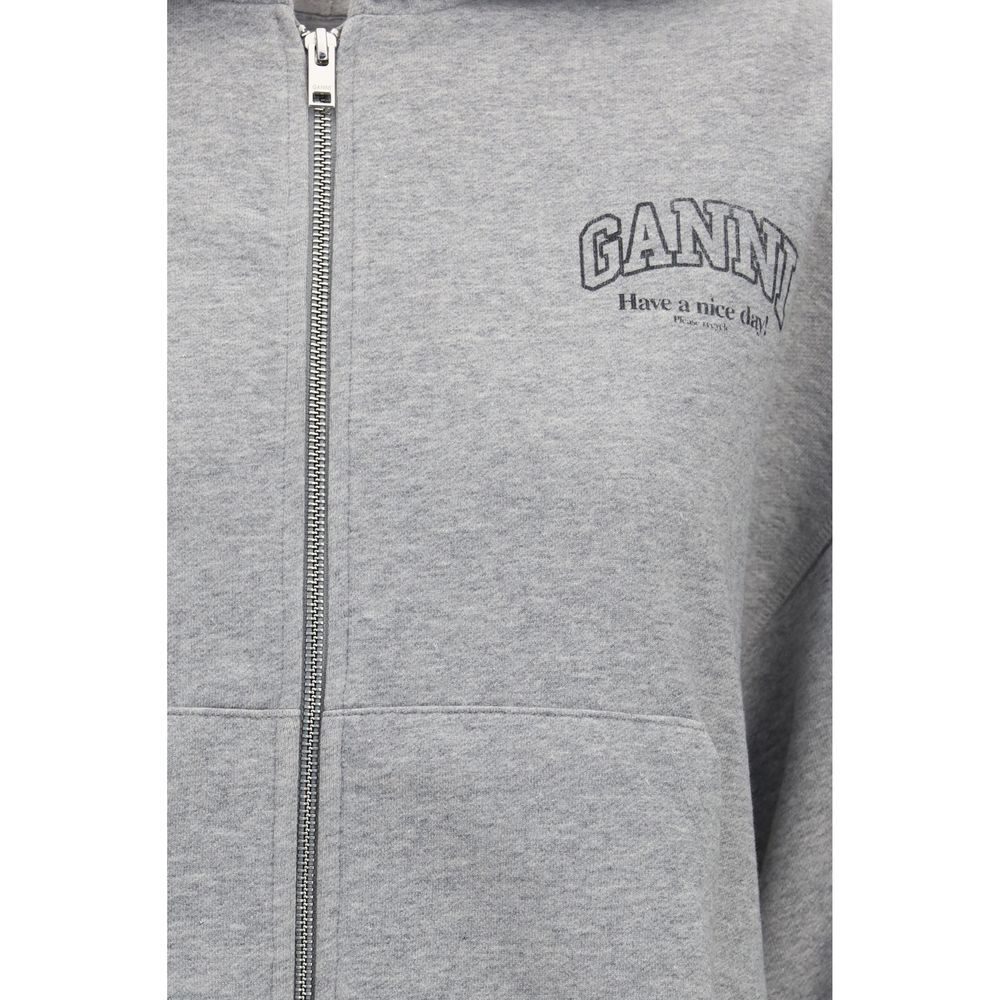 Ganni Gray Cotton Zip-Up Hoodie - Effortless Luxury Redefined