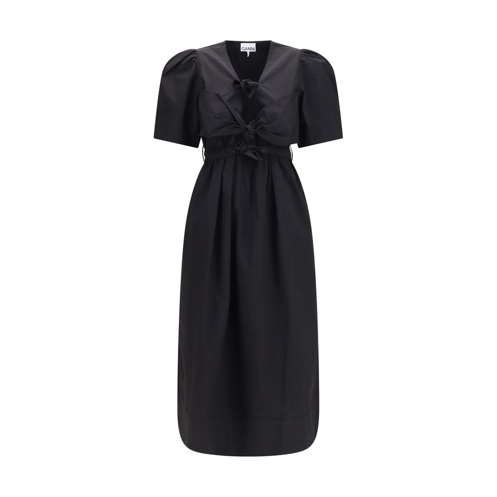 Ganni Black Cotton Midi Dress - Effortless Elegance Redefined