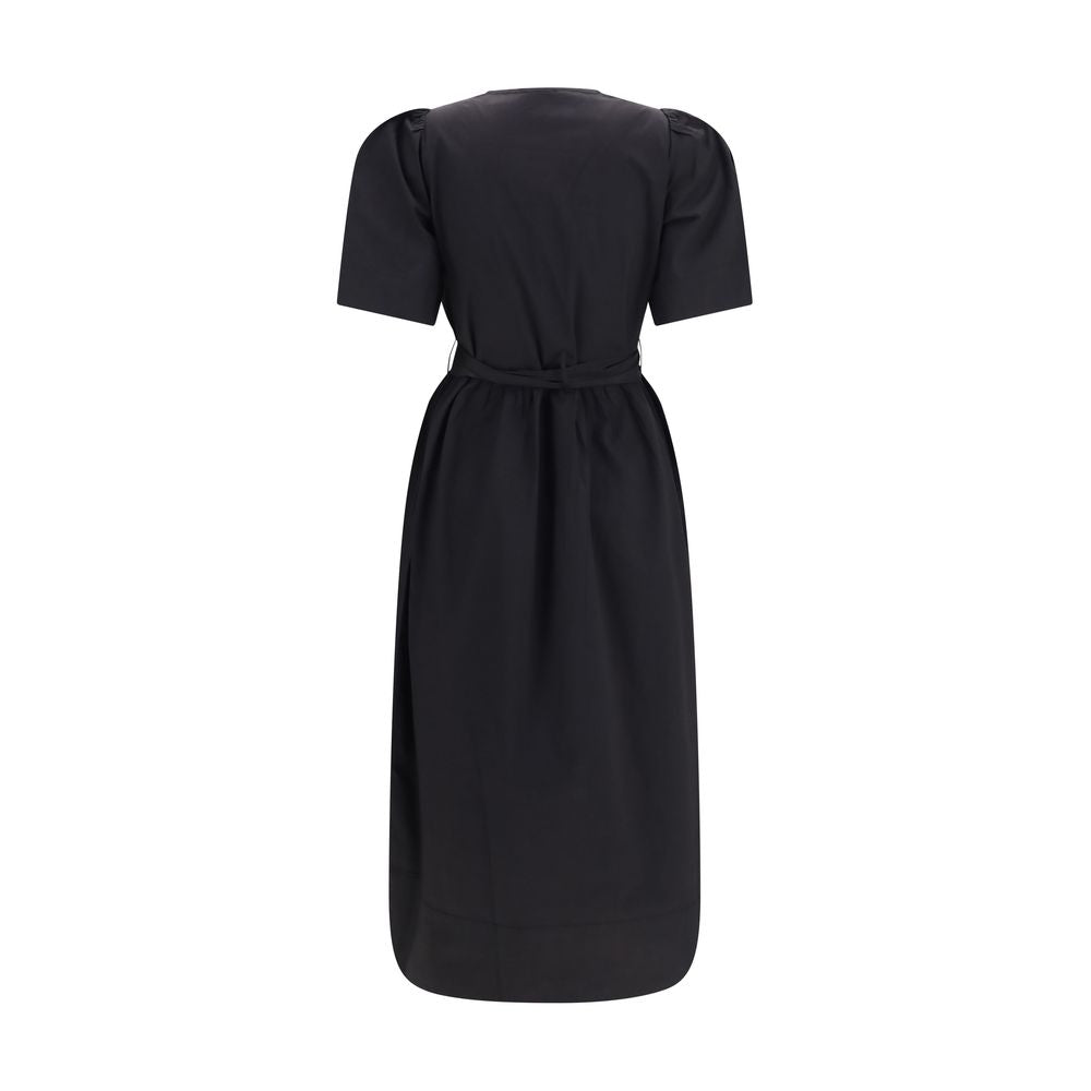 Ganni Black Cotton Midi Dress - Timeless Elegance Redefined