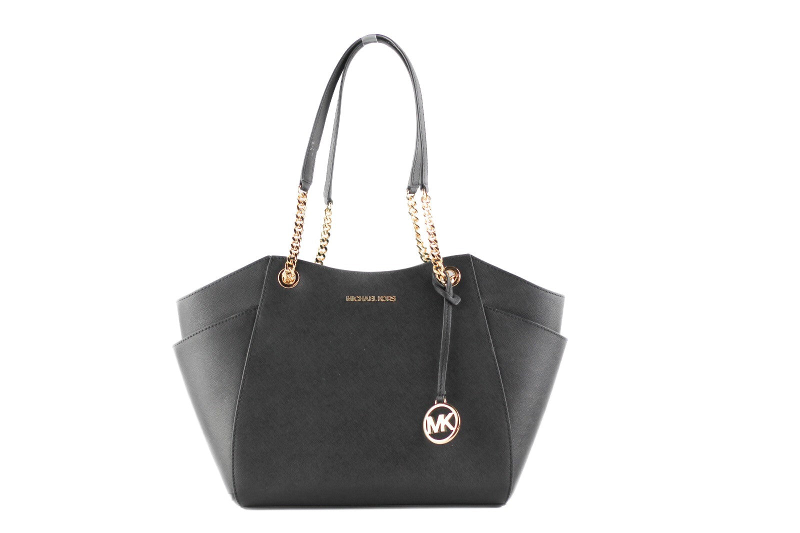 Indulge in the Michael Kors Jet Set Large Chain Shoulder Tote Bag, a masterpiece of Signature PVC and Saffiano Leather, epitomizing timeless elegance and sophisticated allure.