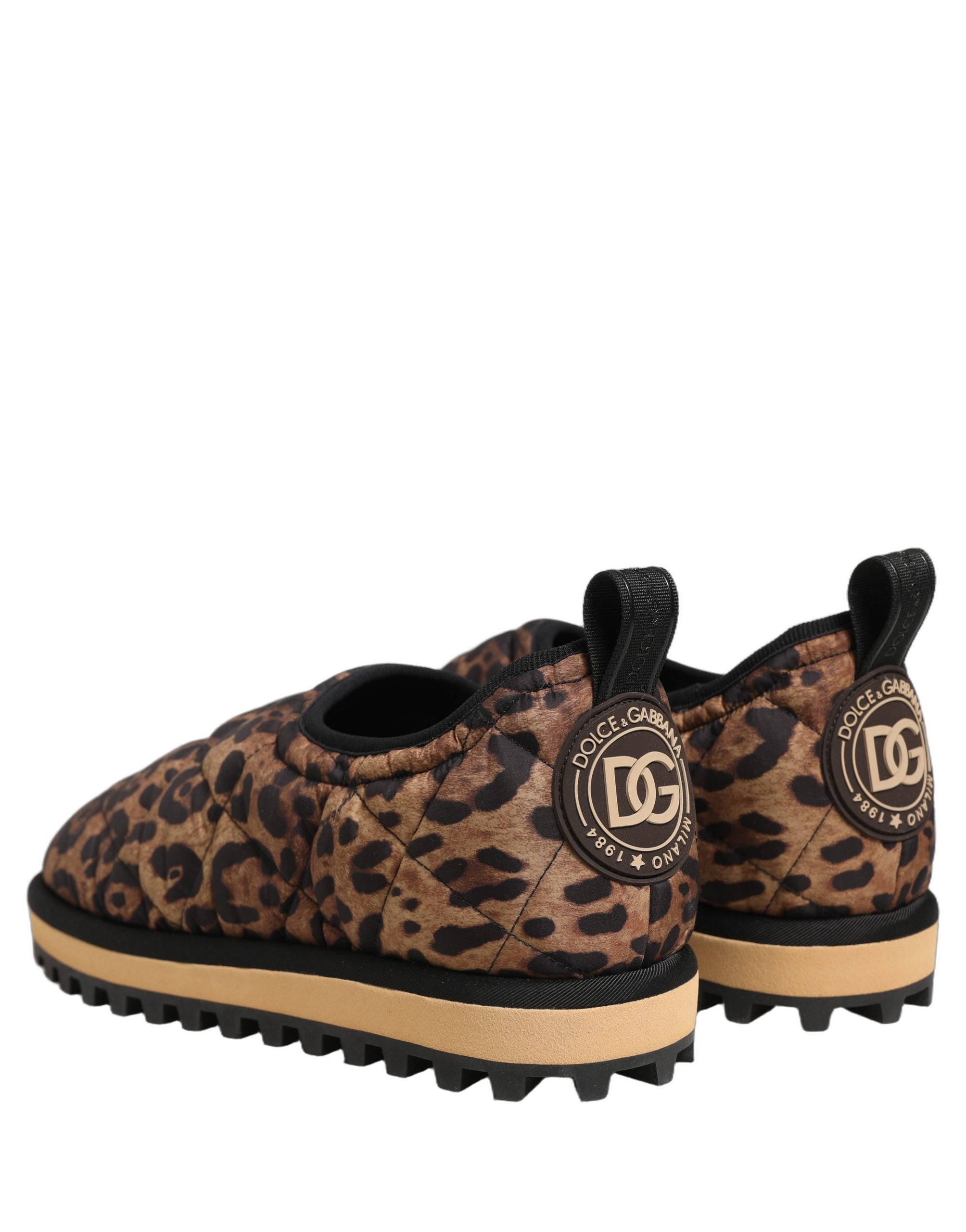 Elevate your style with Dolce & Gabbana's Brown Leopard Print Quilted Sneakers, a luxurious blend of Italian craftsmanship and bold design, perfect for the discerning individual.