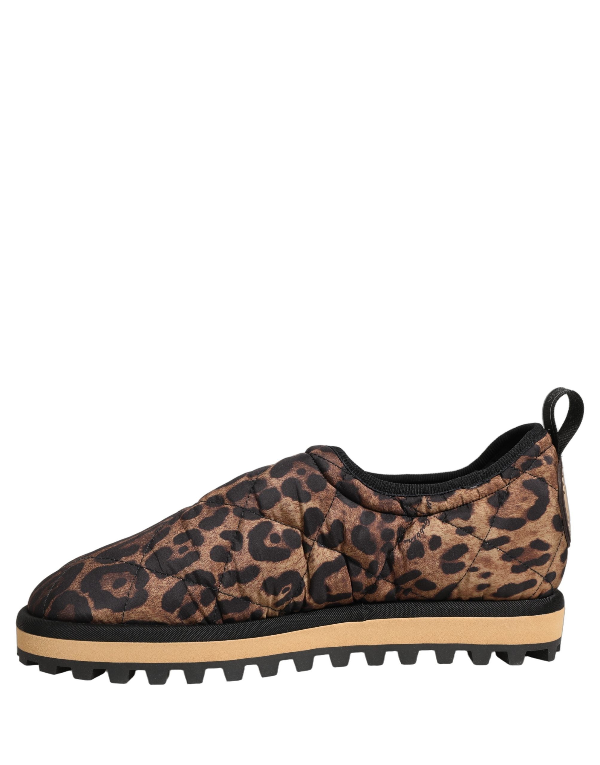 Indulge in the exquisite Dolce & Gabbana Brown Leopard Print Quilted Sneakers, where Italian craftsmanship meets bold elegance, perfect for the discerning modern connoisseur.