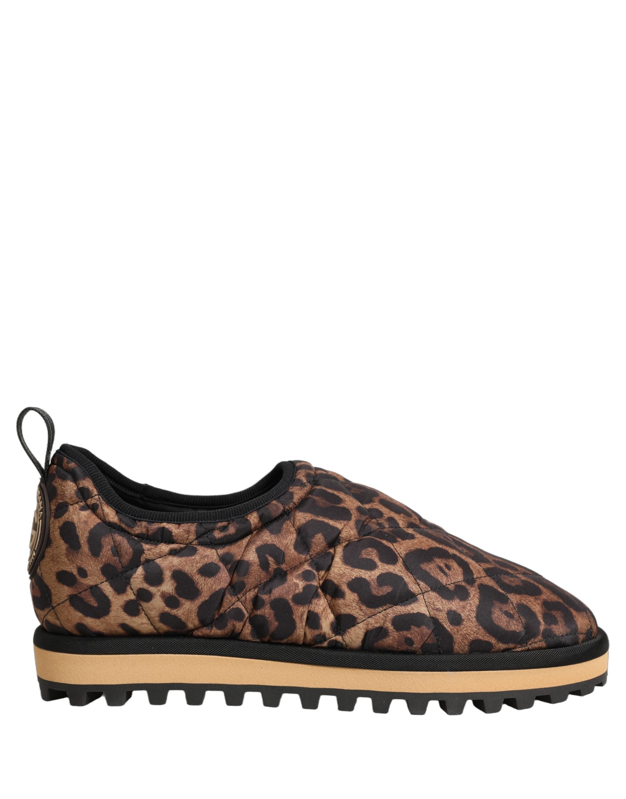 Indulge in the exquisite craftsmanship of Dolce & Gabbana's Brown Leopard Print Quilted Sneakers, where luxurious materials meet bold style for the discerning individual.
