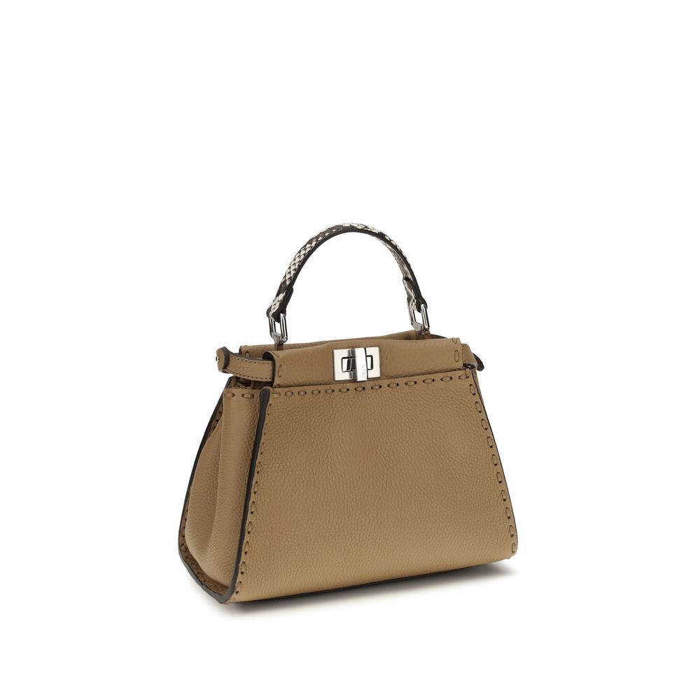 Fendi Beige Calf Leather Bos Taurus Shoulder Bag, Artisanal Elegance