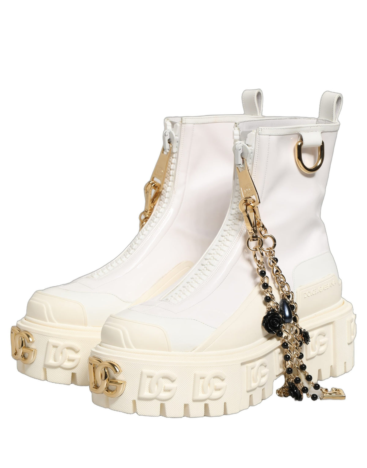 Dolce & Gabbana White Leather Ankle Boots - Luxury Redefined