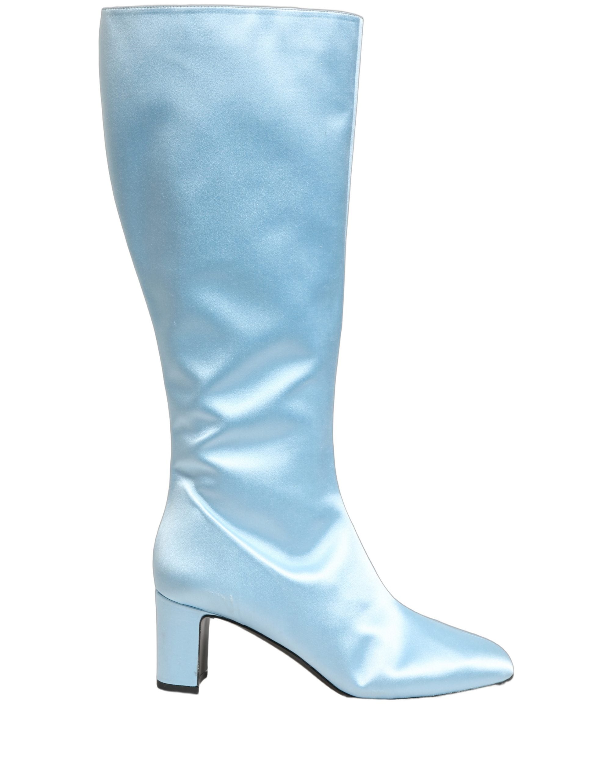 Dolce & Gabbana Light Blue Satin Knee High Boots - Timeless Luxury