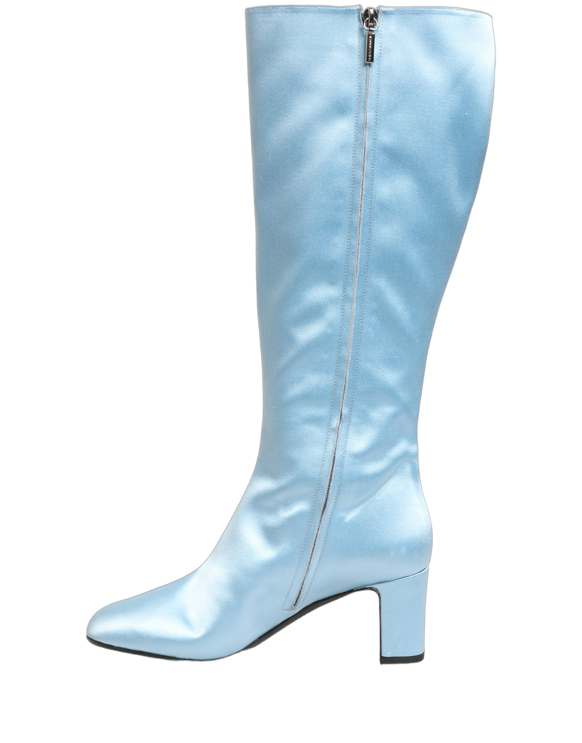 Dolce & Gabbana Light Blue Satin Knee High Boots - Luxury Elegance