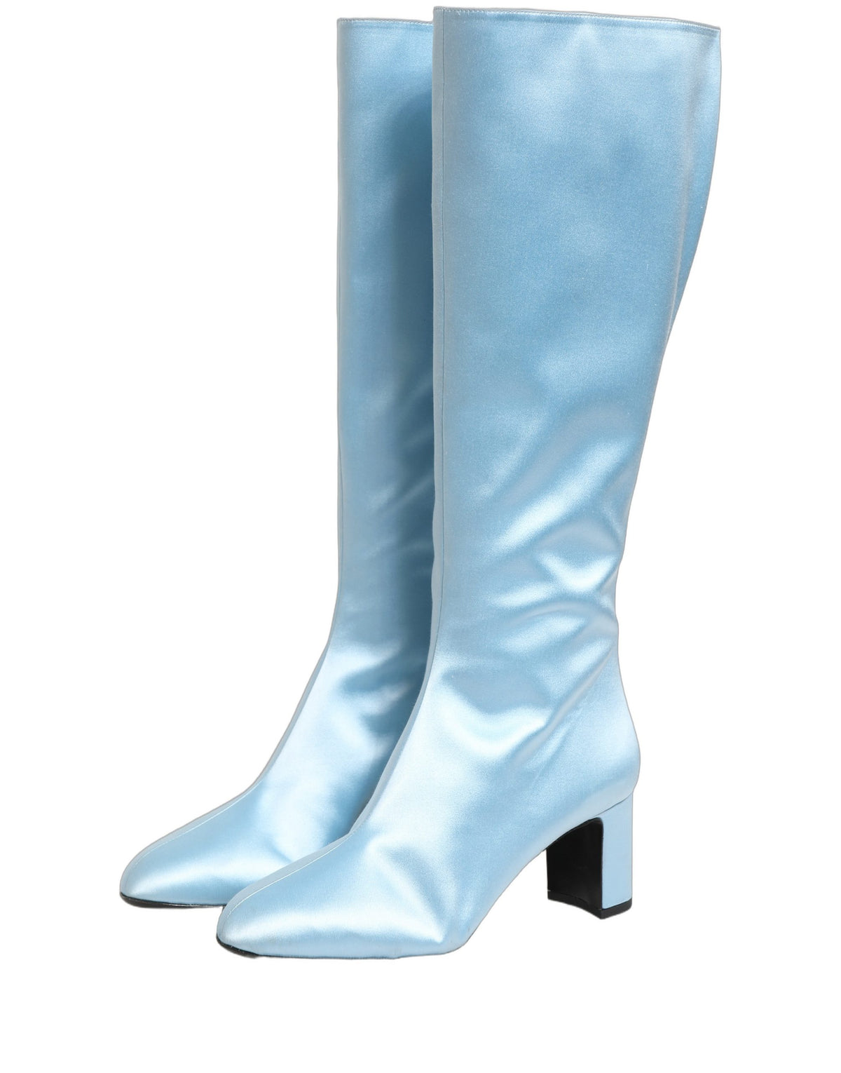Dolce & Gabbana Light Blue Satin Knee High Boots - Luxury Elegance