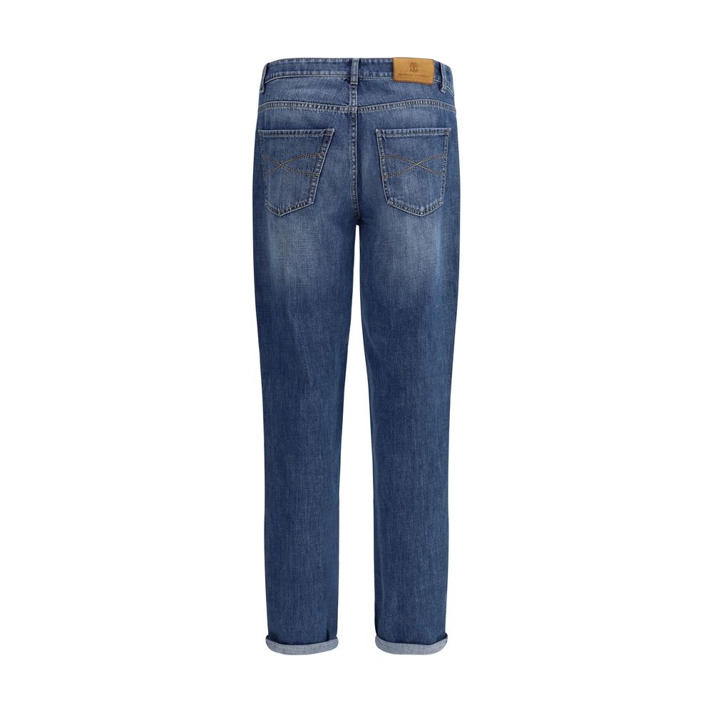 Brunello Cucinelli Blue Cotton Straight-Leg Jeans | Artisanal Luxury