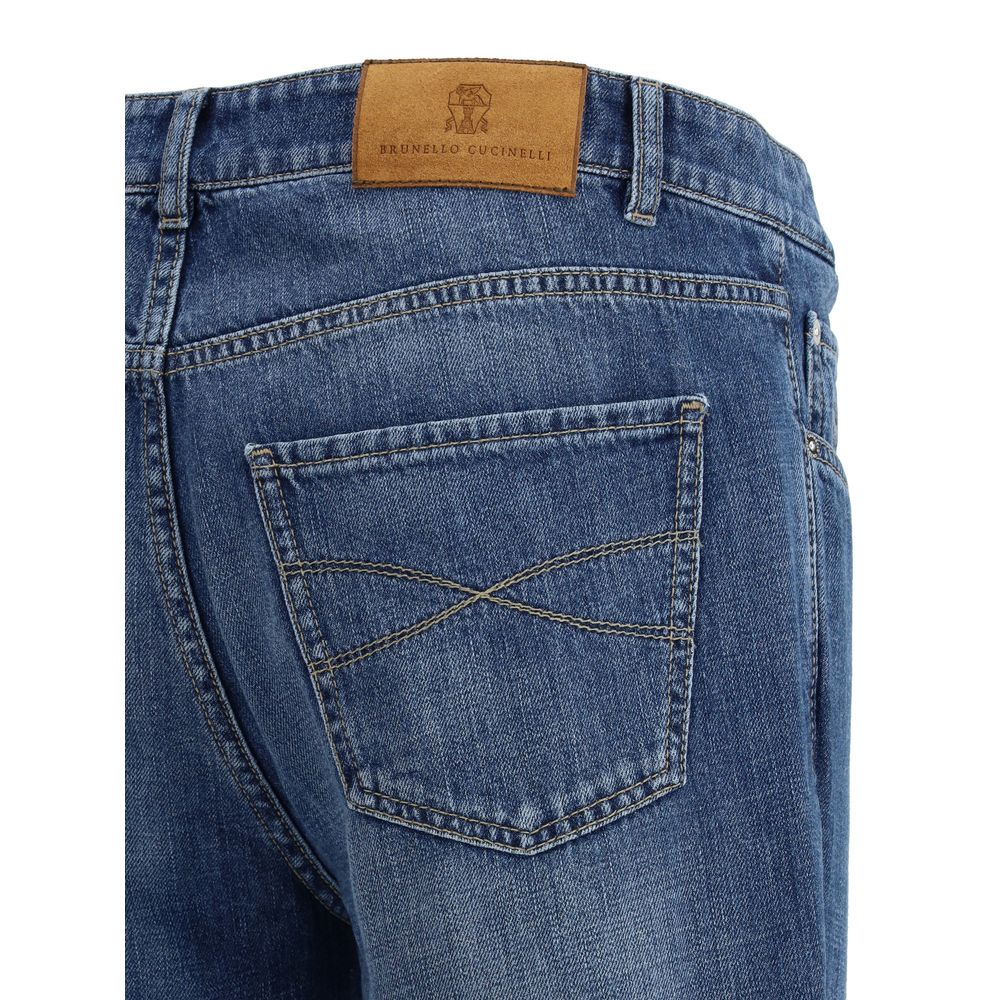 Brunello Cucinelli Blue Cotton Straight-Leg Jeans | Artisanal Luxury