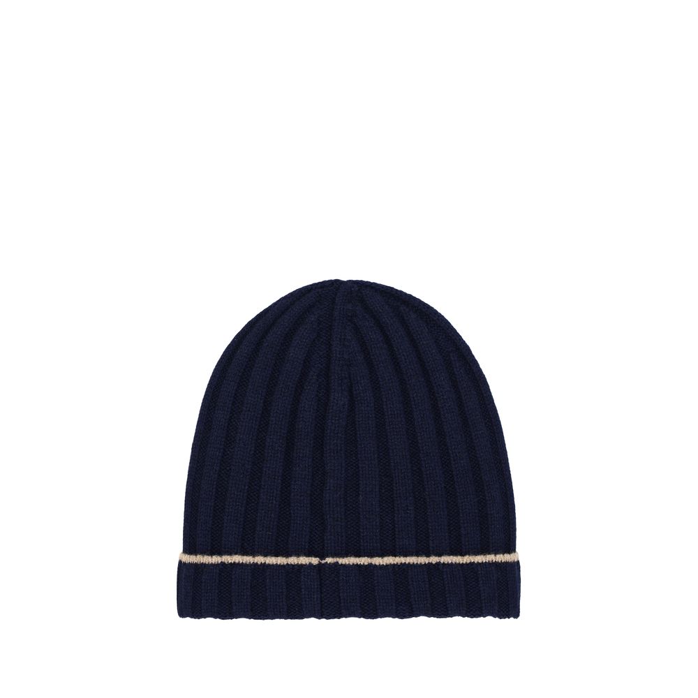Brunello Cucinelli Blue Cashmere Beanie - Artisanal Luxury Accessory