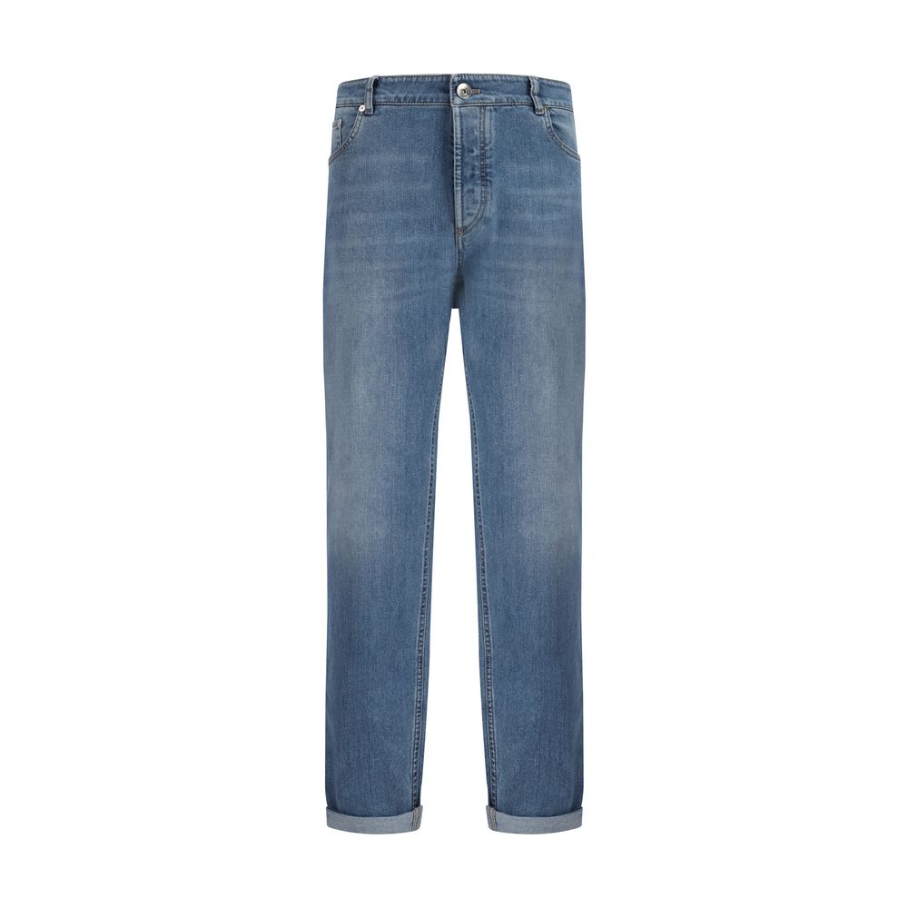 Brunello Cucinelli Blue Cotton Straight-Leg Jeans, Designer Luxe